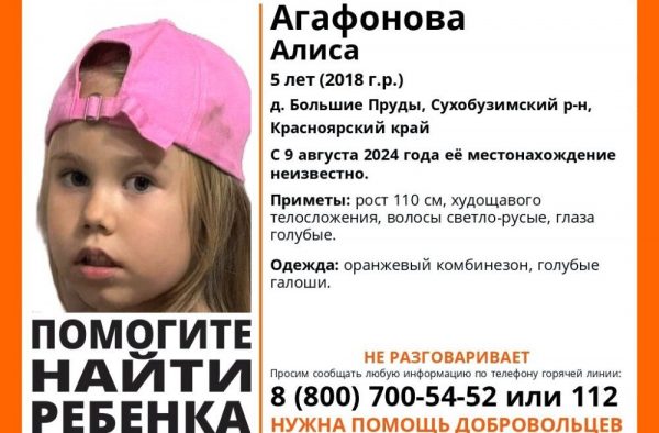 5-летнюю особенную девочку, пропавшую в Красноярском крае, нашли в болоте в 1,5 км от дома