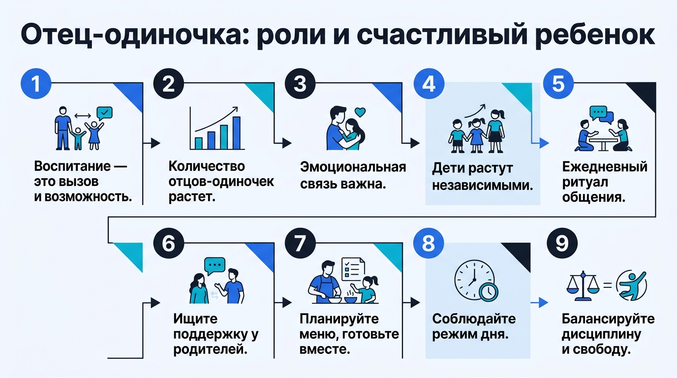Инфографика о воспитании ребёнка одиноким отцом