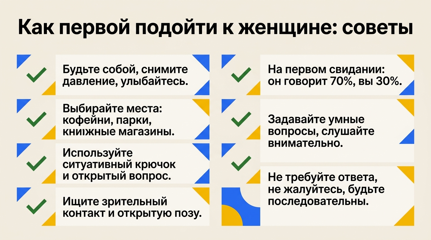 Инфографика с советами для женщин, как познакомиться первой