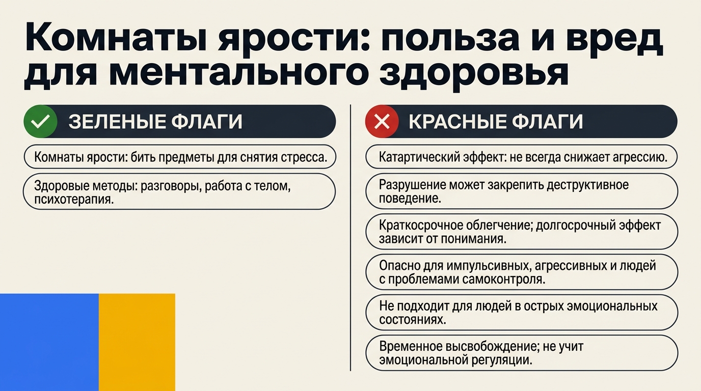 Инфографика о комнатах ярости: польза, вред, кому не подходят, альтернативы.