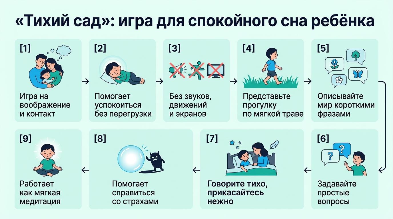 Инфографика: игра «Тихий сад» для спокойного сна ребёнка