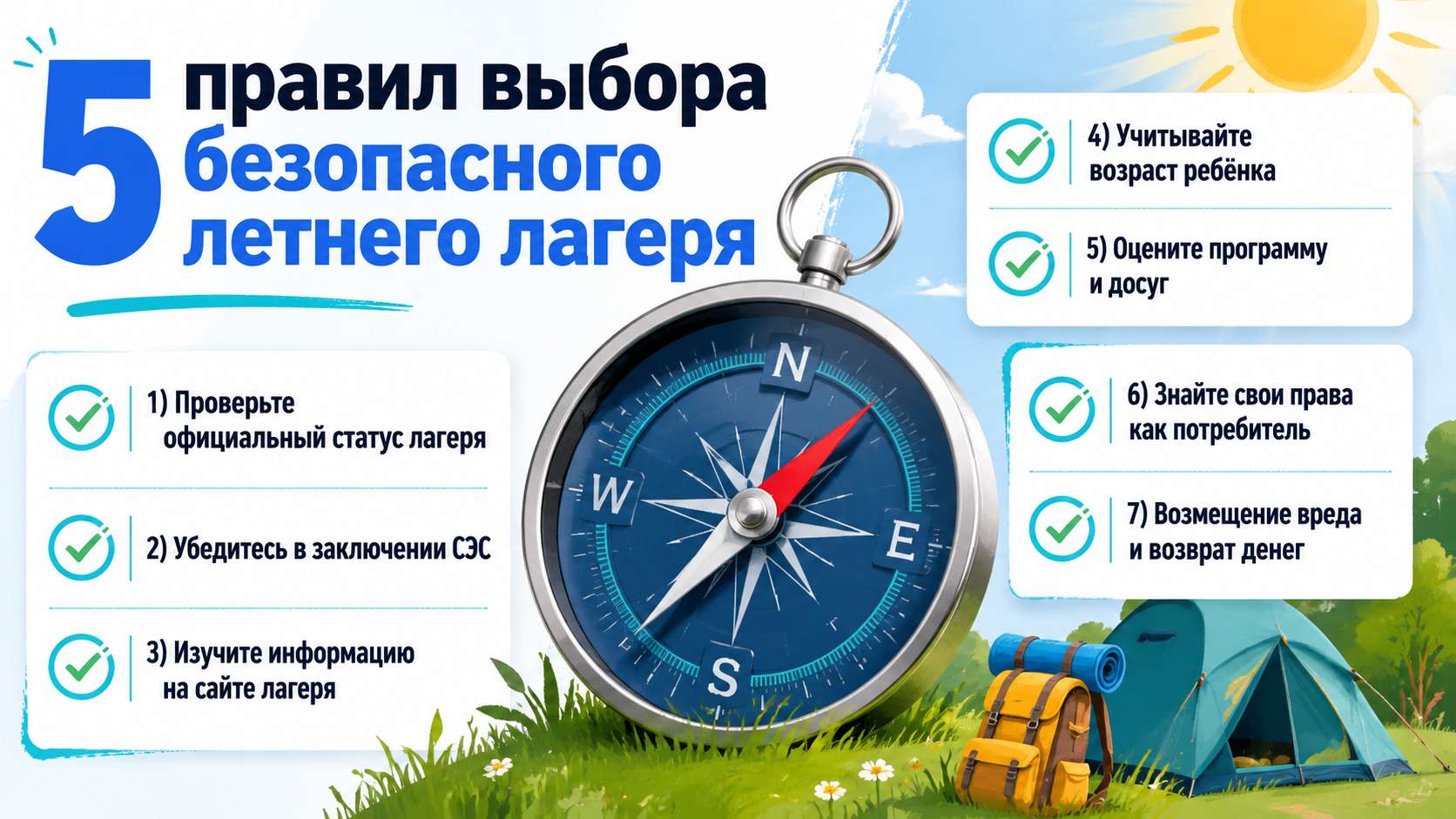 Инфографика: 5 правил выбора безопасного летнего лагеря для ребёнка