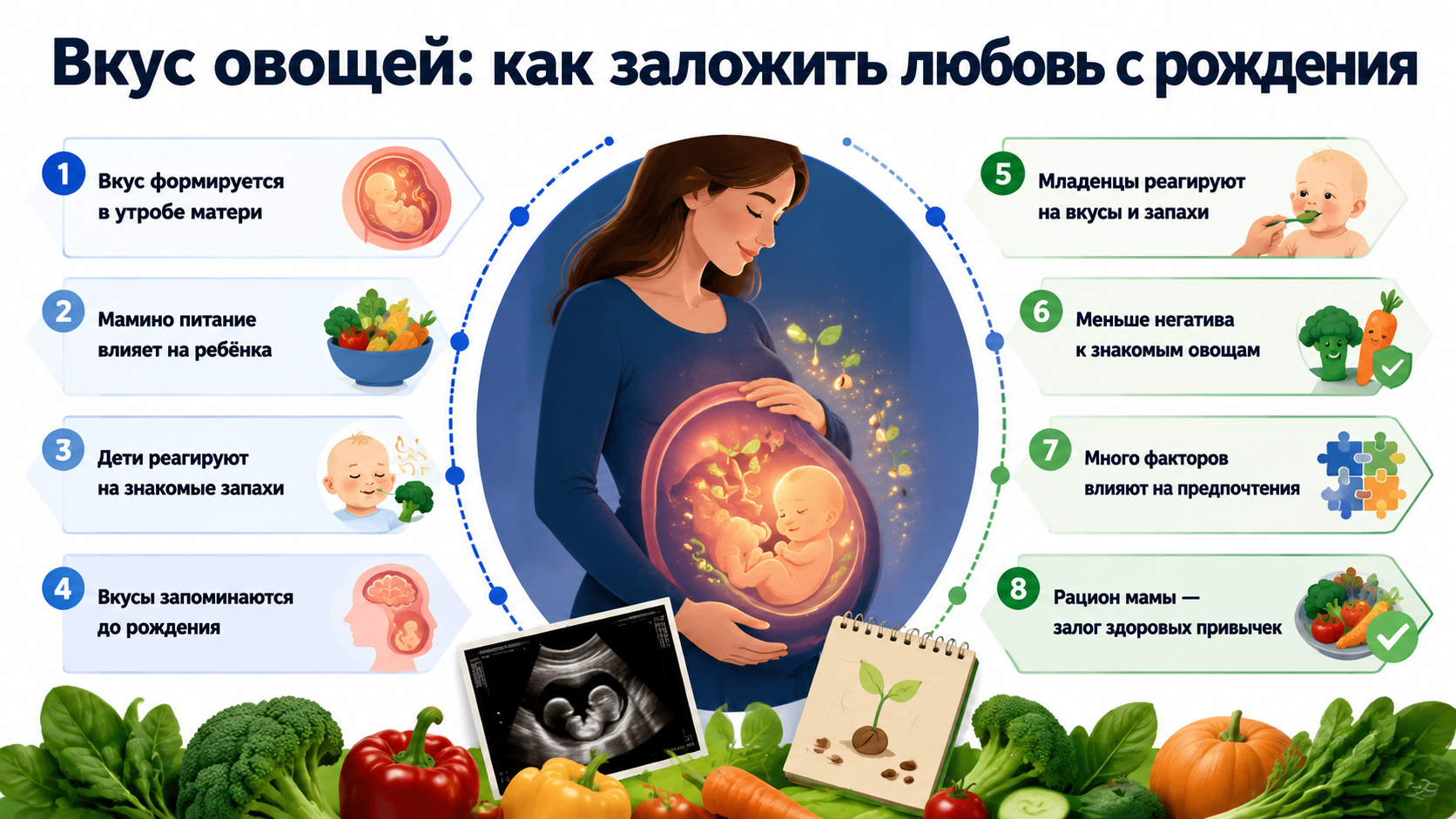 Инфографика о формировании любви к овощам у детей с рождения