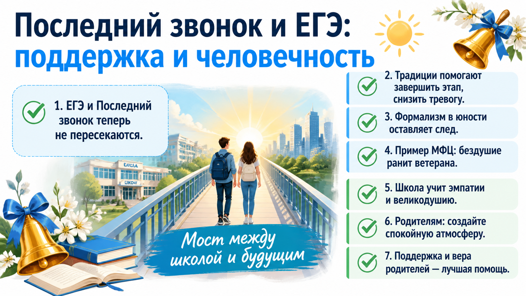 Инфографика о поддержке выпускников во время ЕГЭ и Последнего звонка