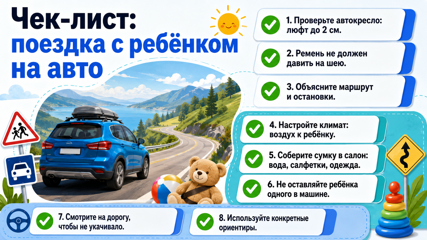 Чек-лист подготовки к дальней поездке с ребёнком на автомобиле