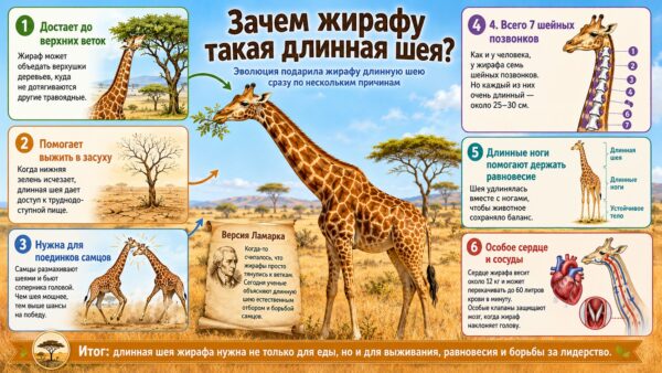 Зачем жирафу длинная шея: простое объяснение для любознательных детей и взрослых