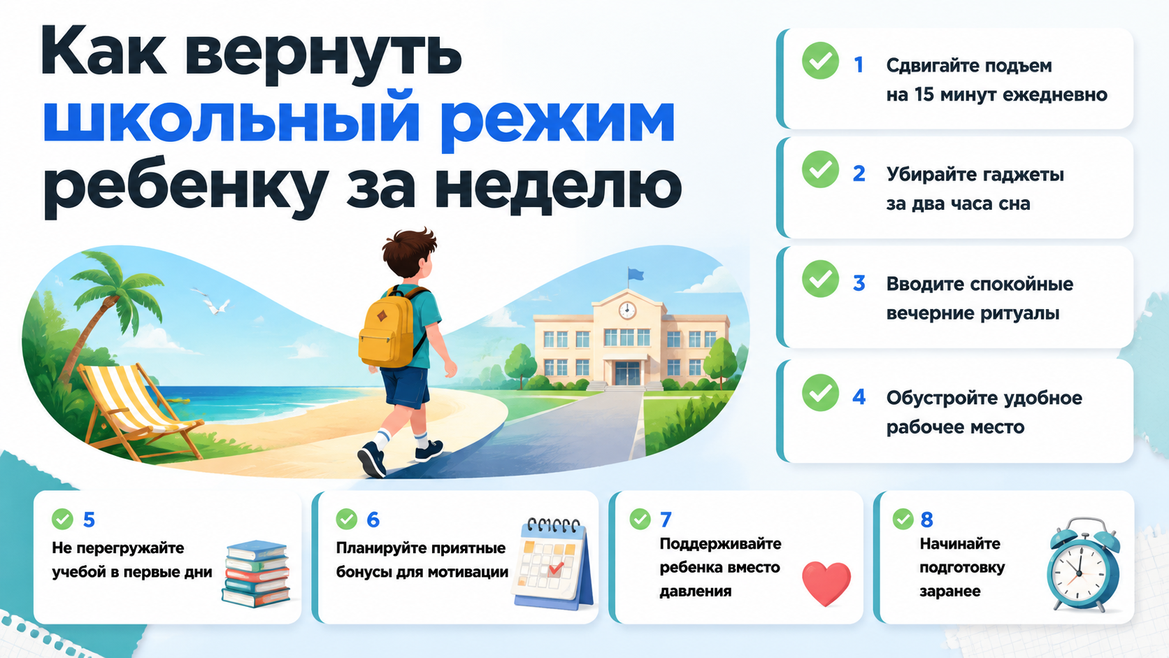 Чек-лист по возвращению школьного режима для ребенка