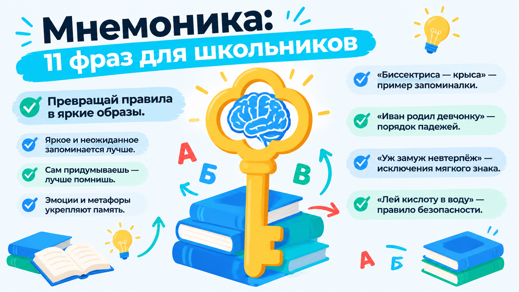 Инфографика с мнемоническими фразами для школьников